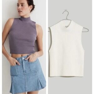 Madewell The Signature Ribbed Knit Mockneck Sweater Tank White Large NWT